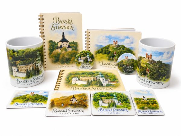 Turistická suvenírová kolekcia Banská Štiavnica – hrnčeky, magnetky a notesy